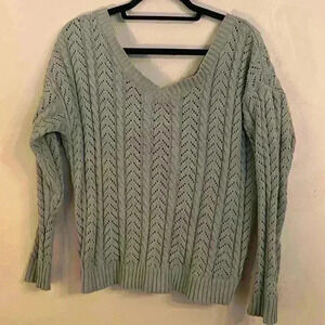 Jessica Simpson Sage Green Soft Cable Knit Twist Back Crop Sweater Size M